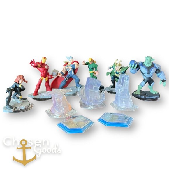 Disney Infinity 2.0 Marvel Avengers Lot 6 Figures 3 Crystals And 2 Power Discs - Picture 1 of 5